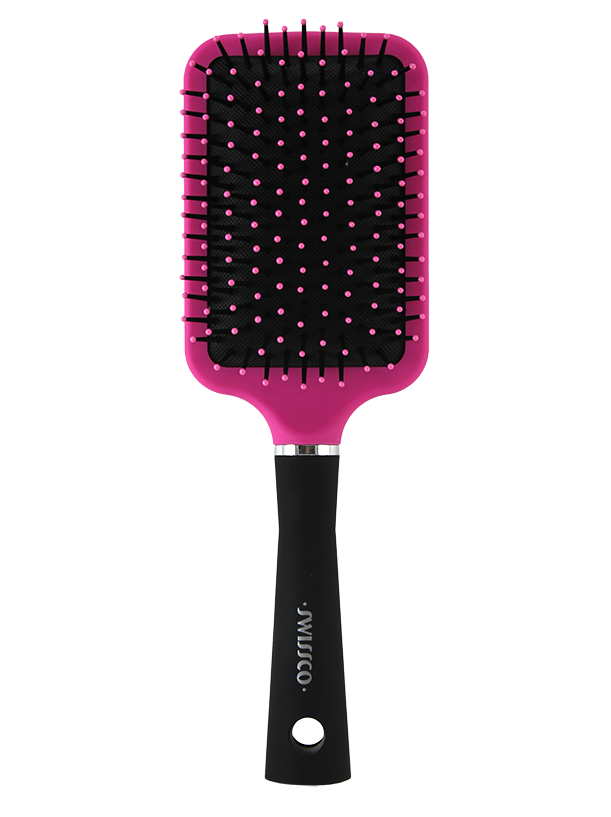 Pink & Black Soft Touch Paddle Hair Brush with Polypin Bristles