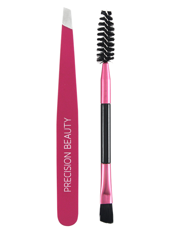 Precision Beauty Pro Slanted Tweezer & Brow Spoolie Brush in Pink