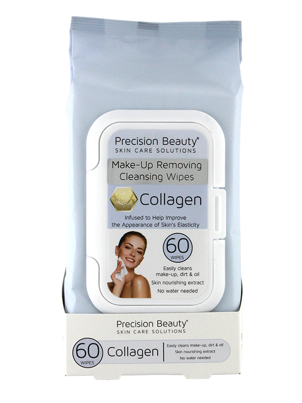 Precision Beauty Make Up Removing Cleansing Wipes, Collagen 60ct (Pastel)