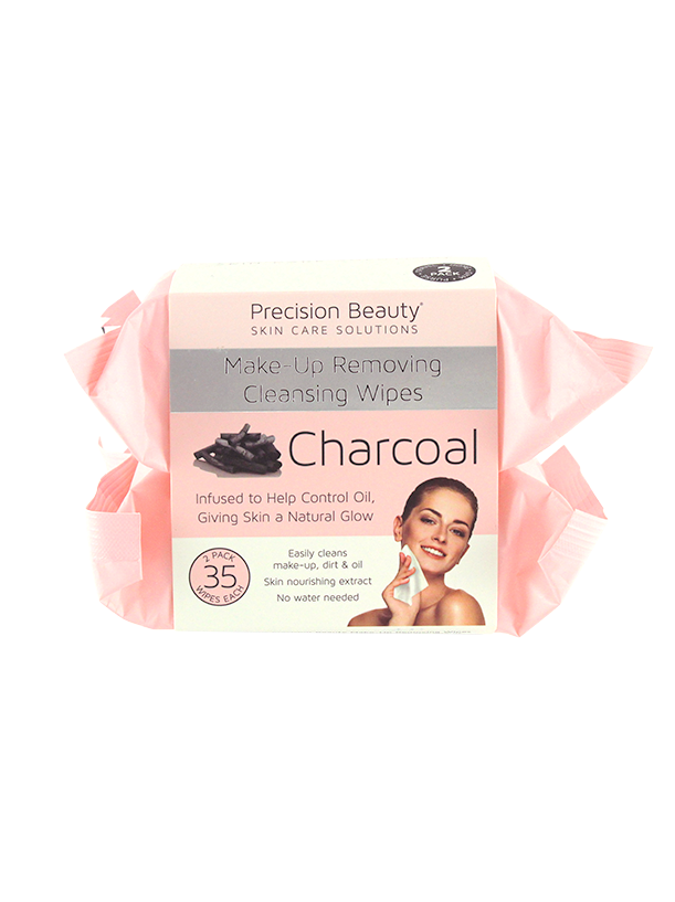 Precision Beauty 2 x 35ct  Make Up Removing Cleansing Wipes, Charcoal 