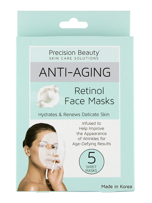 Precision Beauty 5 Pack Korean Facial Mask, Retinol (Pastel)