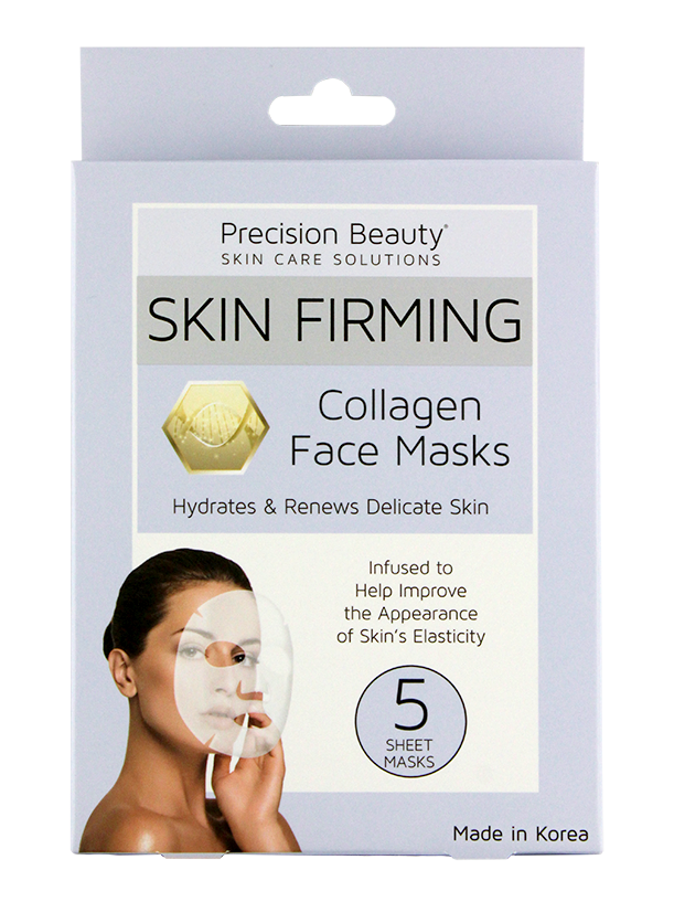 Precision Beauty 5 Pack Korean Facial Mask, Collagen (Pastel)