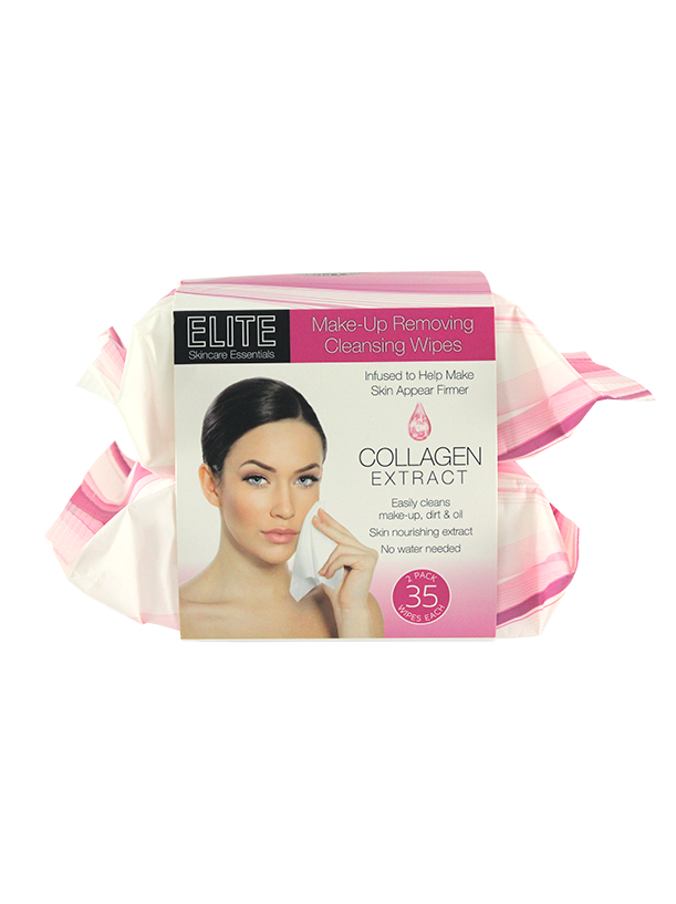 Elite 2 x 35ct Make Up Removing Cleansing Wipes, Collagen