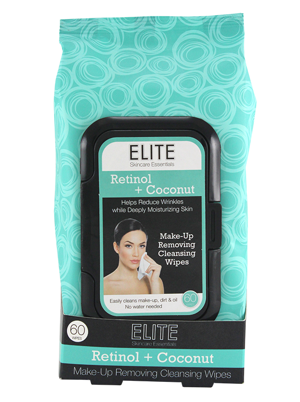 Elite Make Up Removing Cleansing Wipes, Retinol & Coconut 60ct