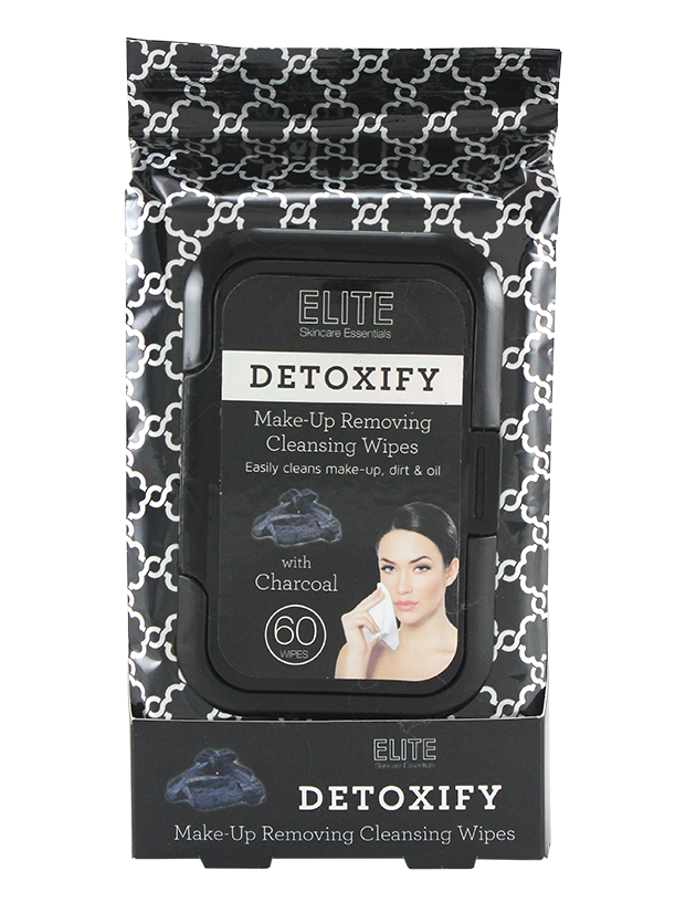 Elite Make Up Removing Cleansing Wipes, Charcoal 60ct (Black Metallic)