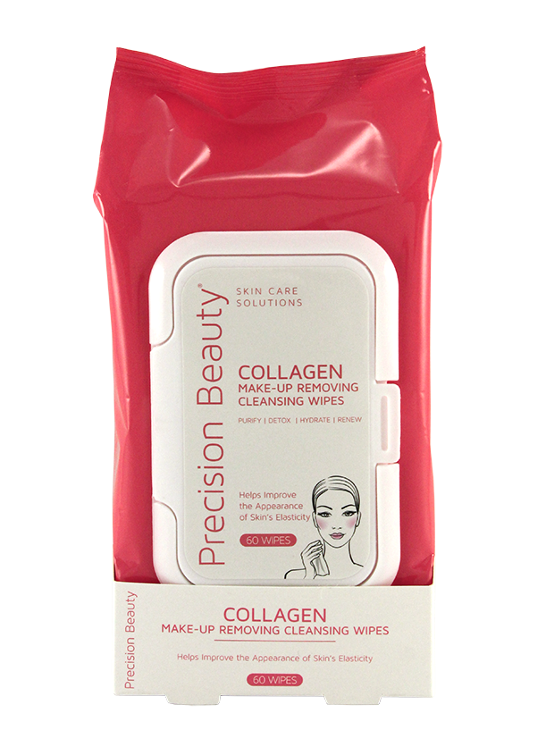 Precision Beauty Make Up Removing Cleansing Wipes, Collagen 60ct (Modern)