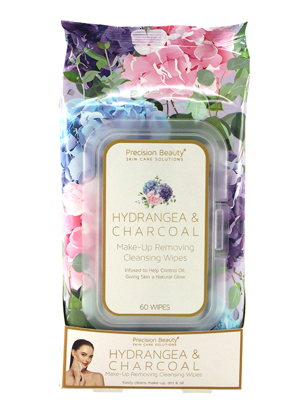 MAKE UP REMOVING CLEANSING WIPES, HYDRANGEA & CHARCOAL 60CT