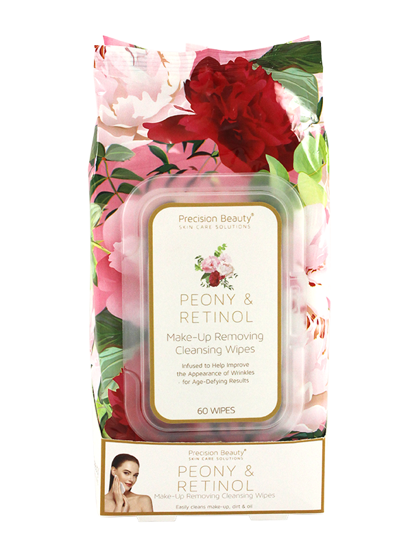 MAKE UP REMOVING CLEANSING WIPES, PEONY & RETINOL 60CT