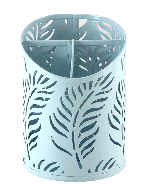 3 SECTION CUP METAL ORGANIZER. PALM PATTERN