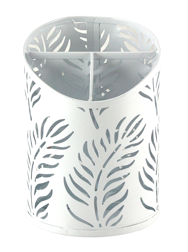 3 SECTION CUP METAL ORGANIZER. PALM PATTERN