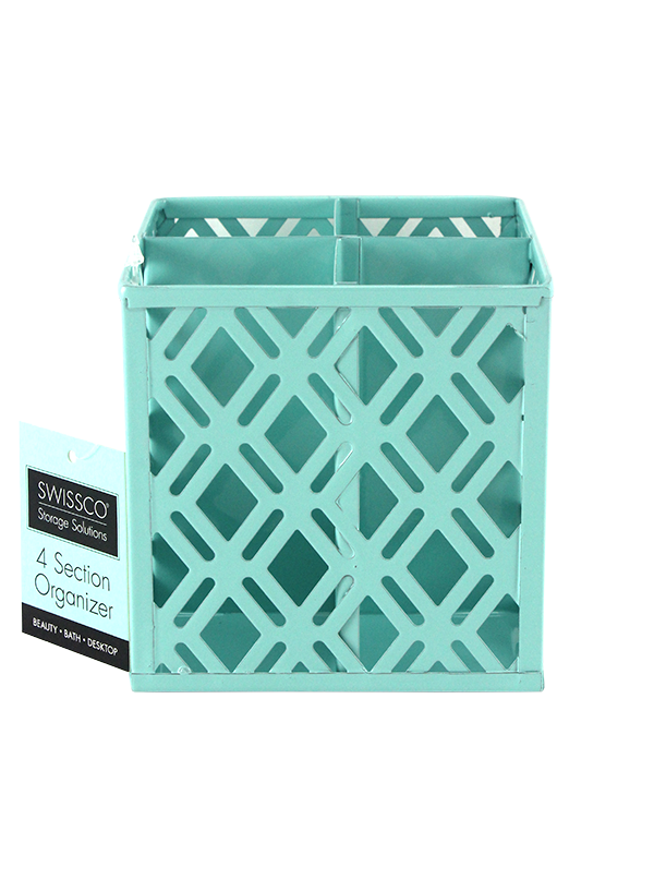 SWISSCO 4 SECTION SQUARE METAL ORGANIZER. DIAMOND PATTERN