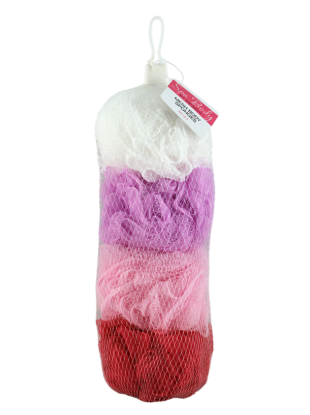 Spa Body 4pc Mesh Sponge in Net Bag