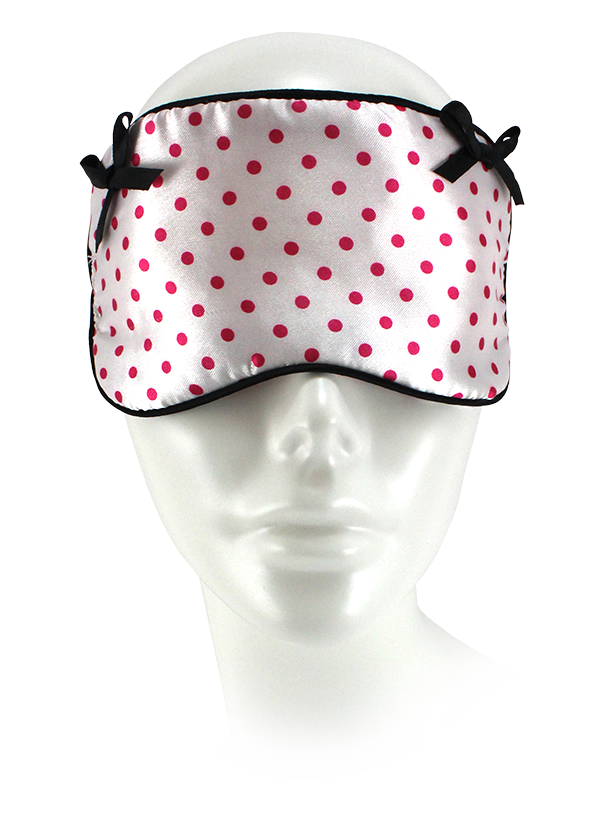 Small Polka Dot Sleep Mask. White w/Pink Dots & Black Trim