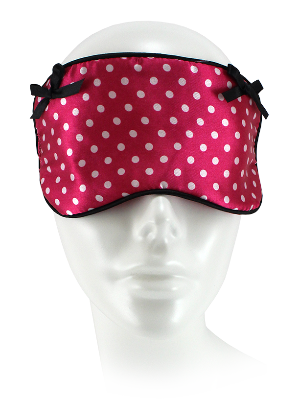 Small Polka Dot Sleep Mask. Pink w/White Dots & Black Trim