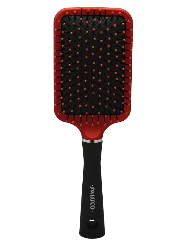 Red & Black Soft Touch Paddle Hair Brush with Polypin Bristles.
