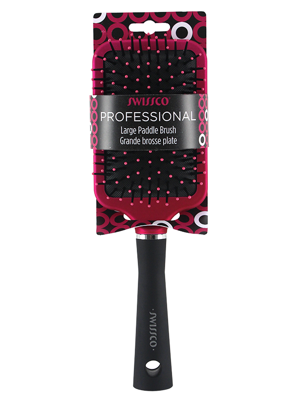 Pink & Black Soft Touch Paddle Hair Brush with Polypin Bristles - Large