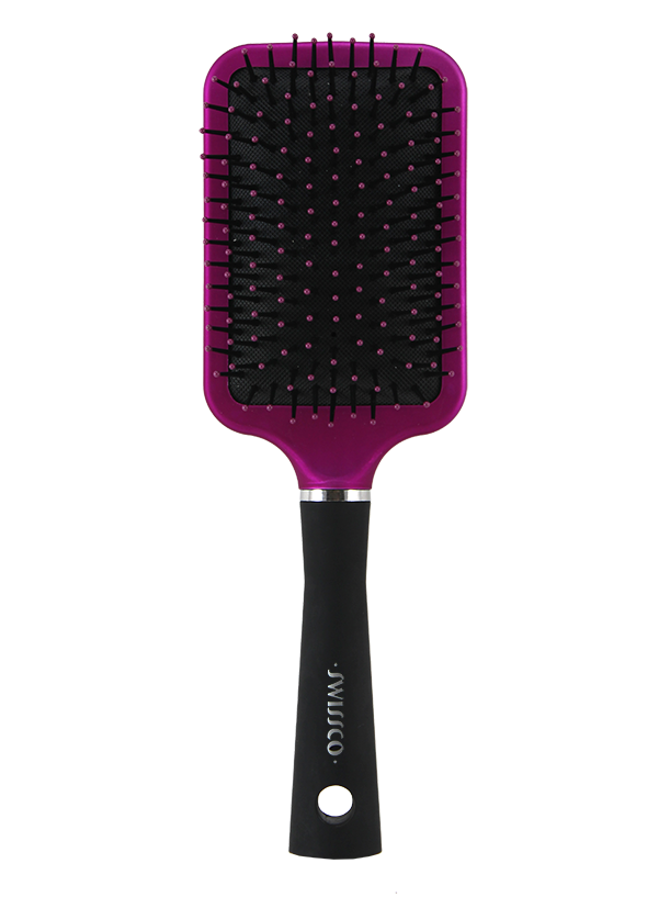 Purple & Black Soft Touch Paddle Hair Brush with Polypin Bristles