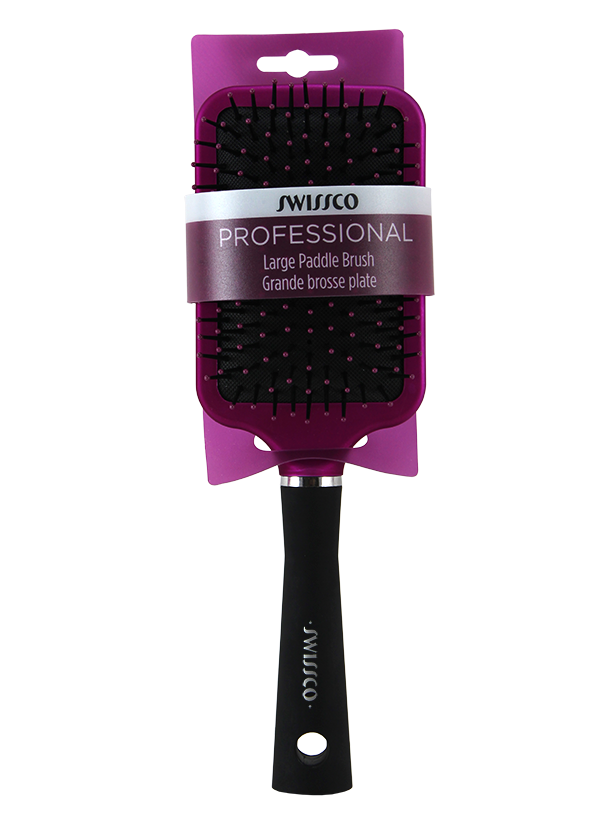 Purple & Black Soft Touch Paddle Hair Brush with Polypin Bristles - Large