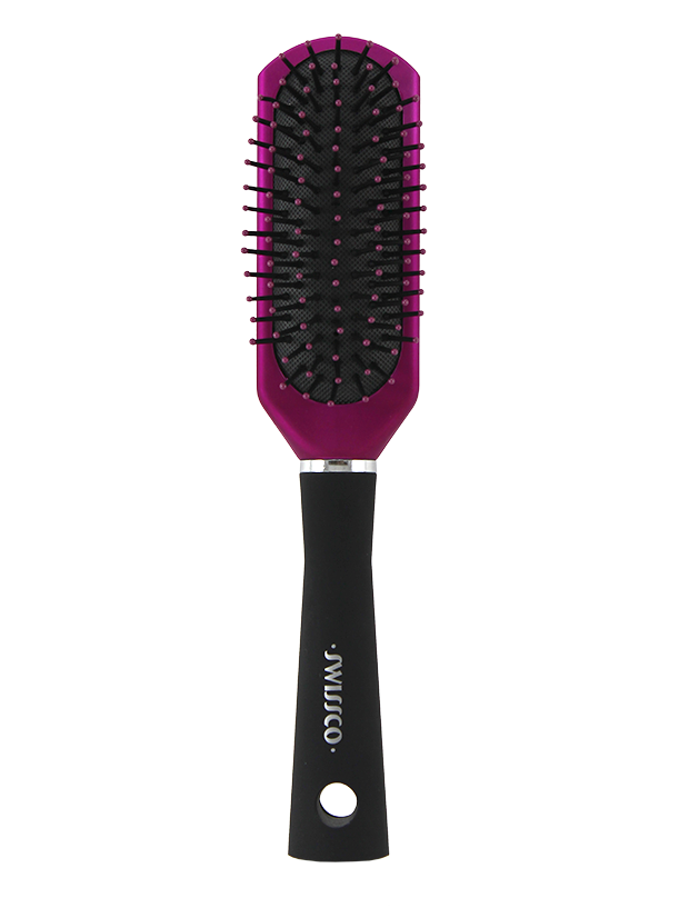 Purple & Black Soft Touch Small Paddle Hair Brush with Polypin Bristles