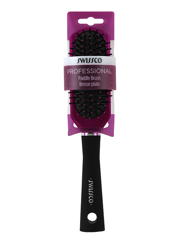 Purple & Black Soft Touch Paddle Hair Brush with Polypin Bristles - Small