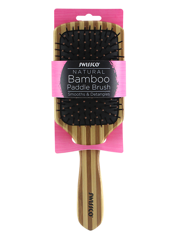 Bamboo Paddle Hair Brush Cushion Polypin - Striped