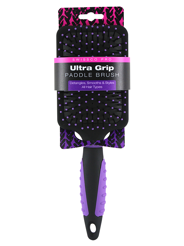 PRO PADDLE HAIR BRUSH WITH TEXTURED GRIP PINK AND PURPLE