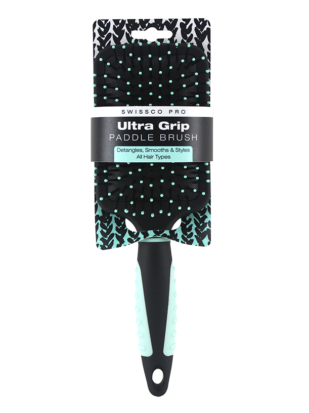 PRO PADDLE BRUSH WITH TEXTURED GRIP WHITE AND MINT