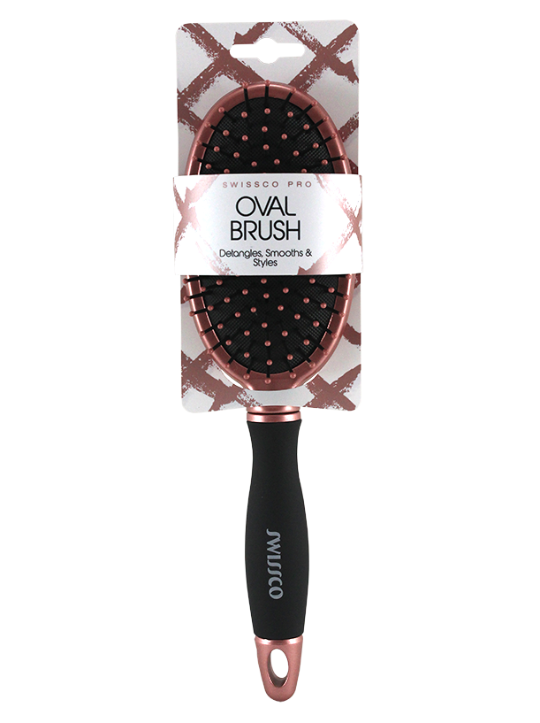 OVAL HAIR BRUSH WITH SOFT TOUCH BLACK HANDLE