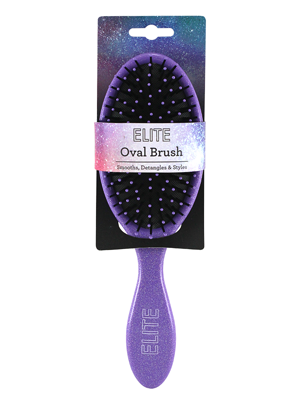 GLITTER OVAL HAIR BRUSH WITH BLACK PAD. PURPLE;BLACK