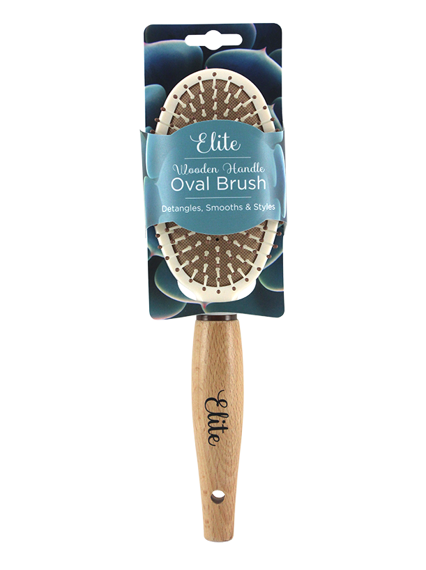 WOODEN HANDLE OVAL HAIR BRUSH