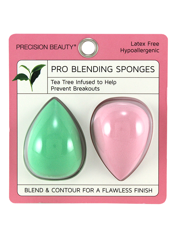 2PK TEAR-DROP TEA TREE OIL INFUSED SPONGE. GREEN AND PINK