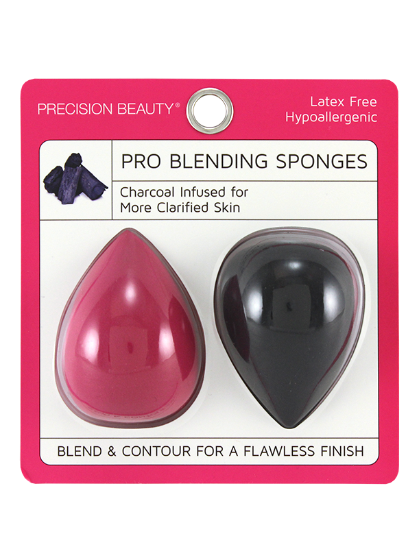 2PK TEAR-DROP CHARCOAL INFUSED SPONGE. PINK AND BLACK