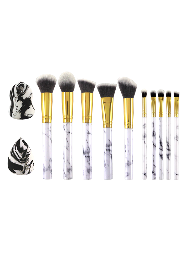 12PC MAKEUP BRUSH SET WITH 2 MAKEUP SPONGES MARBLE