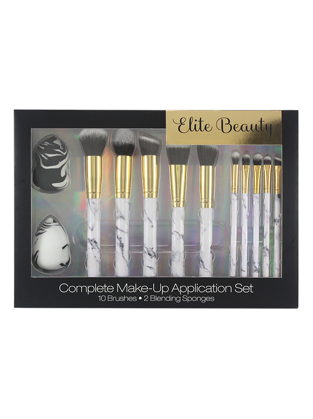 12PC MAKEUP BRUSH SET WITH 2 MAKEUP SPONGES MARBLE