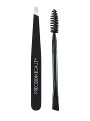 Precision Beauty Pro Slanted Tweezer & Brow Spoolie Brush in Black