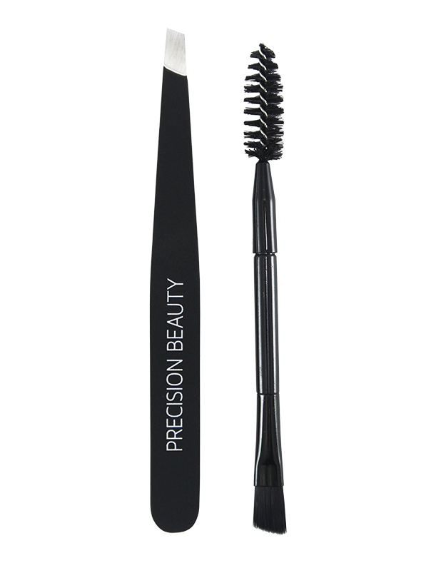 Precision Beauty Pro Slanted Tweezer & Brow Spoolie Brush in Black