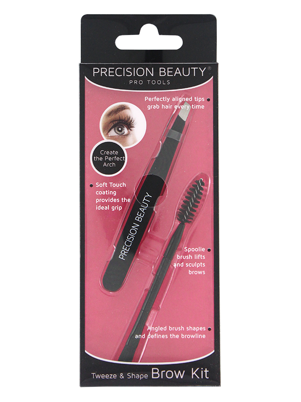 Precision Beauty Pro Slanted Tweezer & Brow Spoolie Brush in Black