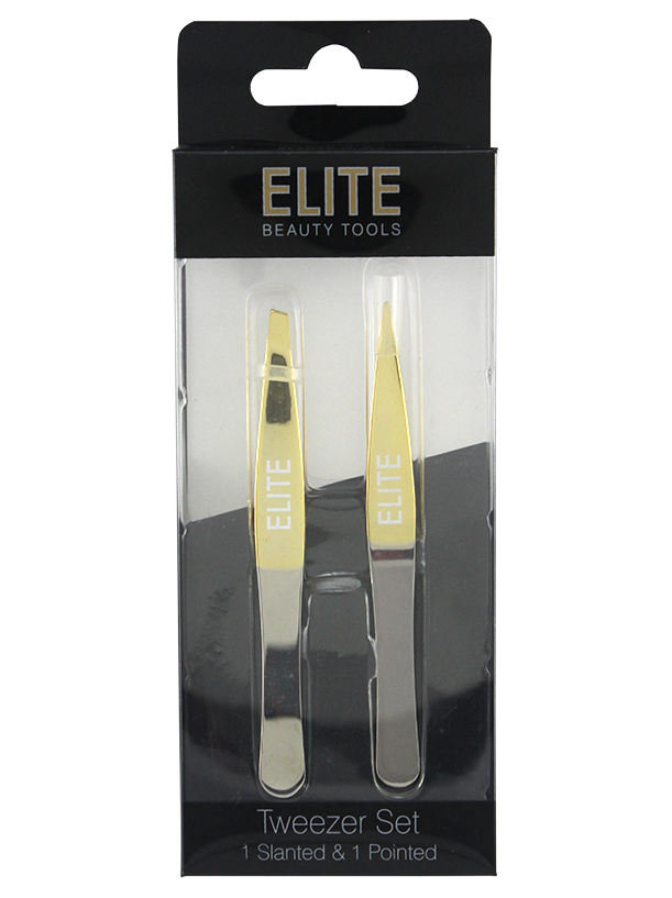 TWO-TONE 2 PACK TWEEZERS 1 SLANTED & 1 POINTED